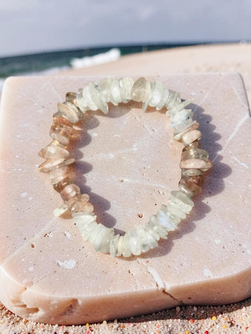 10x12 Rainbow Moonstone & Sunstone Chip Bracelet - Picture 2 of 3